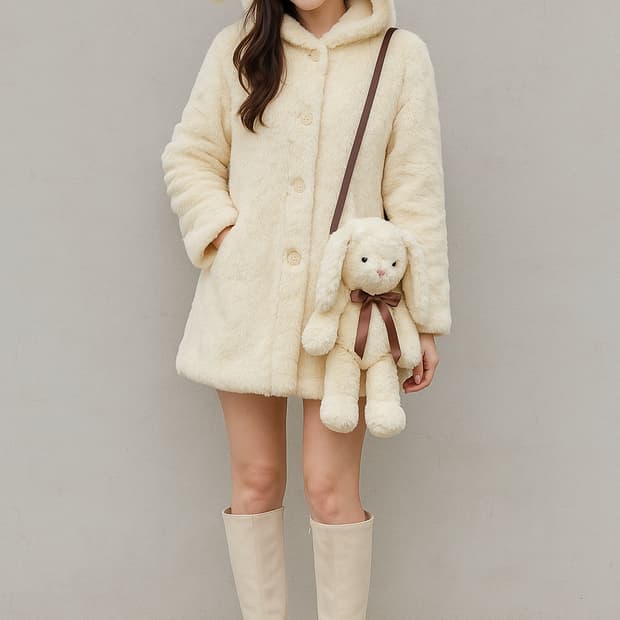 [희귀템] 판교 아브뉴프랑 정품 토끼퍼 코트｜엘로 아이보리 퍼코트 + 인