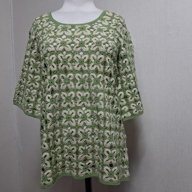 일본빈티지 핸드메이드 모티브 뜨게 크로셰 반팔탑 5566