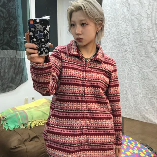 유니클로 핑크 에스닉 후리스 