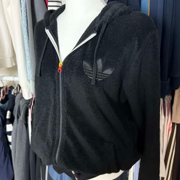 아디다스 아디 빅로고 블랙 카모 털 후리스 플리스 후드집업 후집