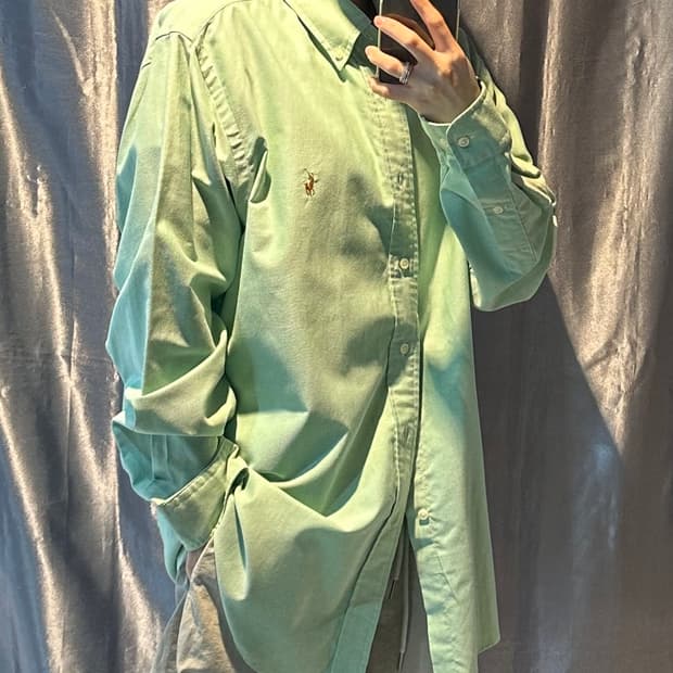 L 폴로랄프로렌 커스텀핏 자수포니 민트 셔츠