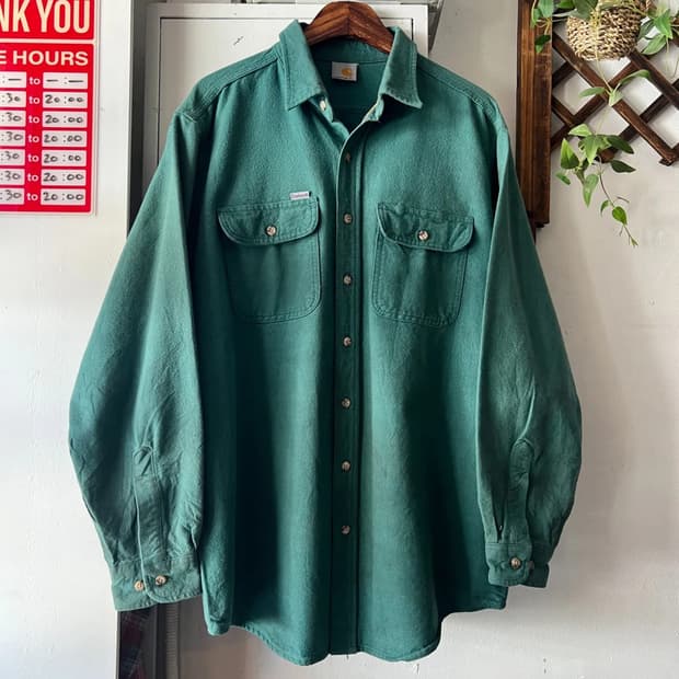 [XL]90's 칼하트 USA 더티워싱 헤비 코튼 워크셔츠