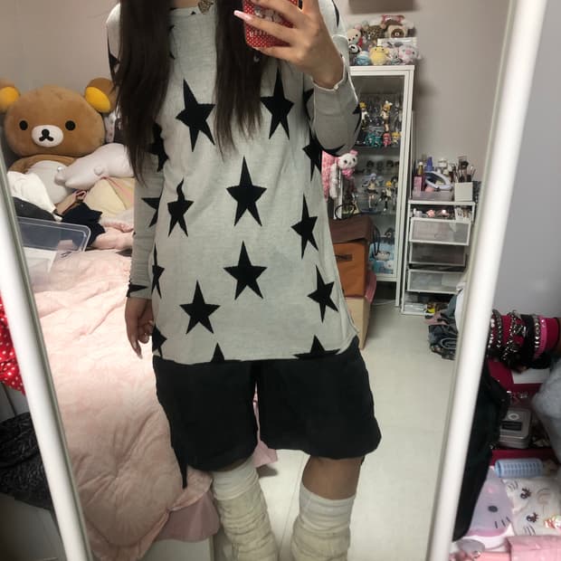 빈티지 별 패턴 트임 롱 니트