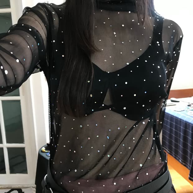 vintage see-through spangle mash top