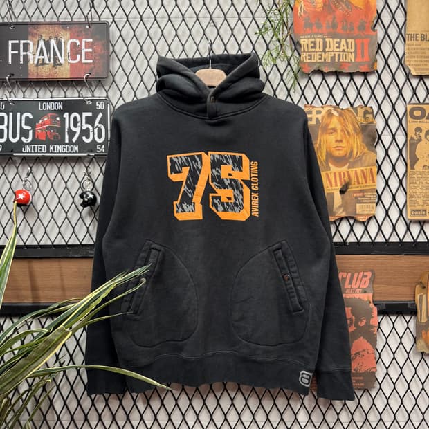 00s 아비렉스 후드티 전면 클로딩 75 프린팅 포인트 블랙