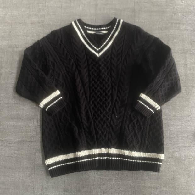 일본 Americanholic 올드스쿨아메카지 혁오풍 V넥 니트스웨터