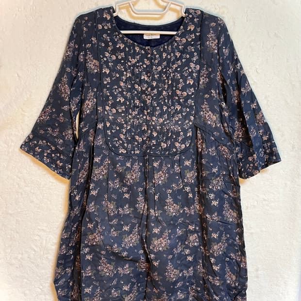 빈티지 플라워 네이비 긴팔 원피스