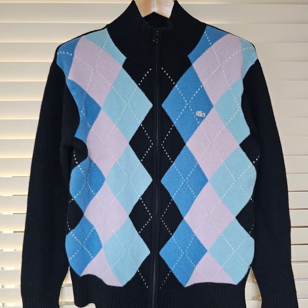 라코스테 아가일 니트 집업 가디건 100