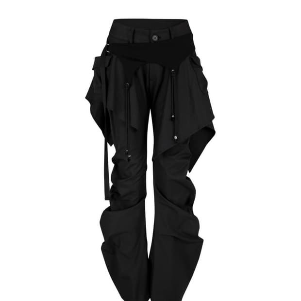 카시코 레이어드 스트랩 팬츠 블랙 Layered Strap Pants