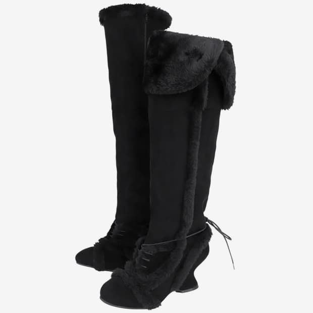 Ojos 오호스 Asym Shearling Wedge Boot 힐/부츠