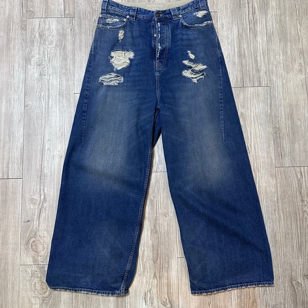 발렌시아가 배기 팬츠 데미지 워시드 블루 M