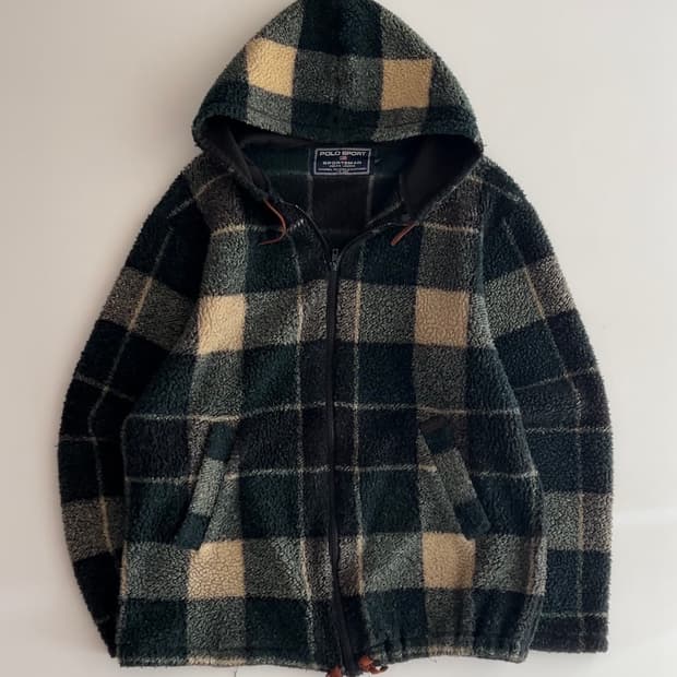 폴로 스포츠 체크 후드 플리스 집업 자켓 100