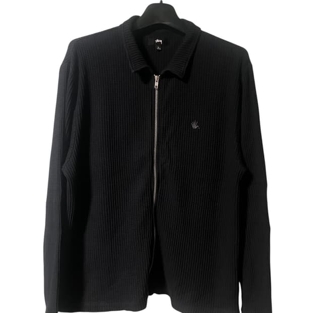 [L] 스투시 크라운 와플 집업 가디건 블랙