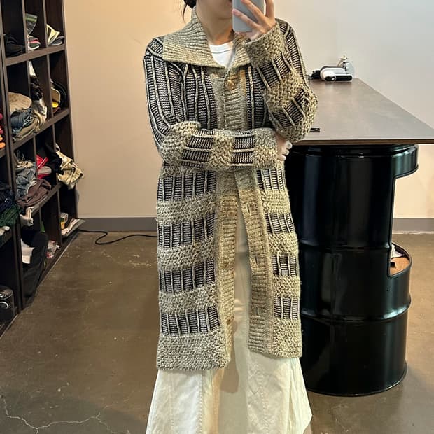 보카시 패턴 에스닉 롱 가디건