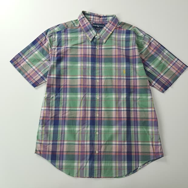 CK649 XL 폴로 90s 매드라스체크 옐로우포니 반팔 셔츠 남방