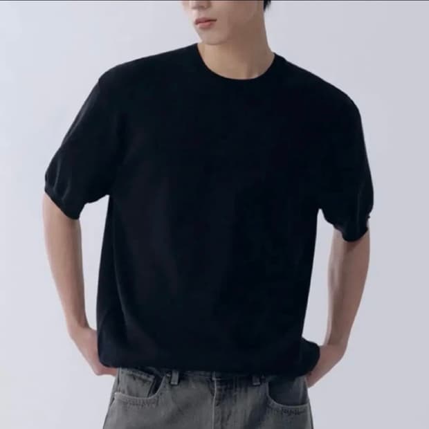 무신사스탠다드 무탠다드 워셔블수피마 코튼 크루넥 반소매 니트반팔 M 블랙