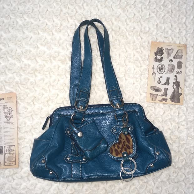 Jpn vintage bluegreen stud leather bag