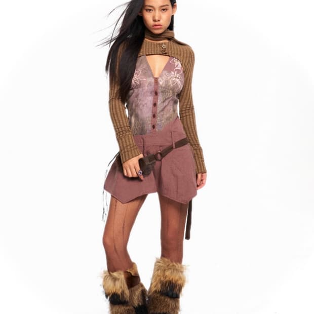 OPEN AESTHETIC 원피스 자수 비즈 프린트 미니 드레스