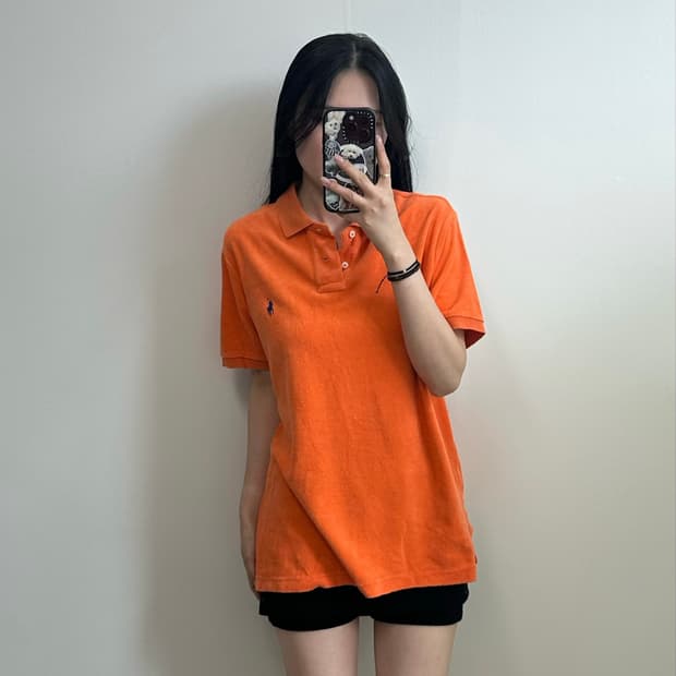 폴로 랄프로렌 자수로고 테리 오렌지 피케 반팔 카라 티셔츠 
