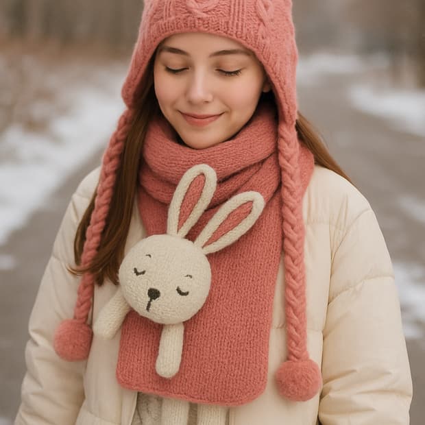 인디핑크 토끼 모자 목도리세트 광고촬영용 소품 10만원세트