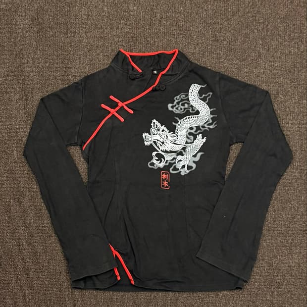 M)Japanese Vintage Y2K 오리엔탈 드래곤 치파오 긴팔