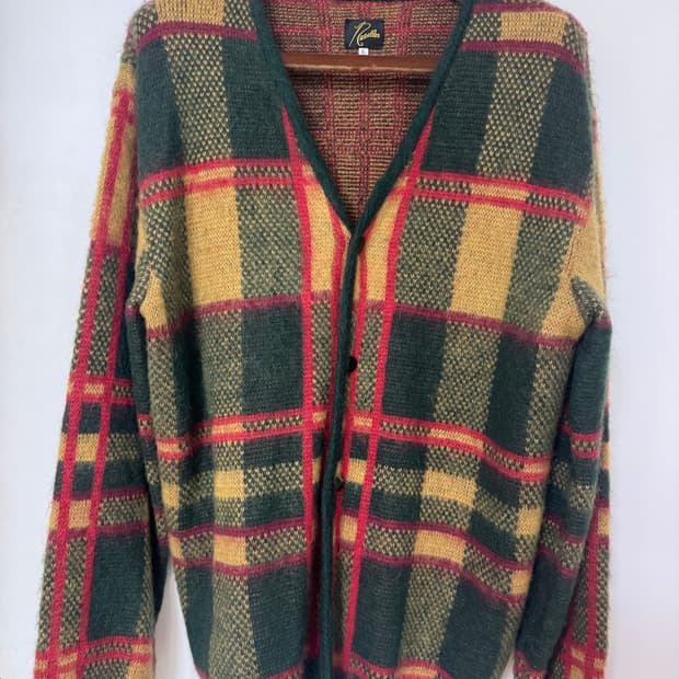 니들스 모헤어 가디건 타탄그린