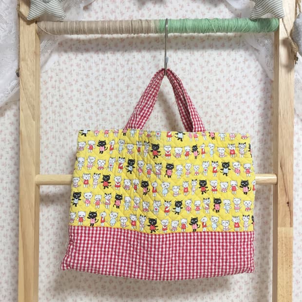 빈티지 모리걸 고양이 체크 토트백
