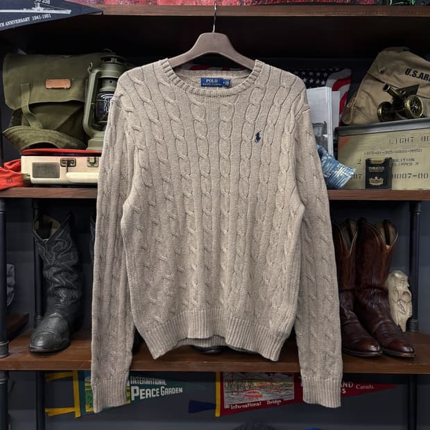 신형라벨 폴로랄프로렌 오트밀 케이블 라운드 코튼 니트 N183