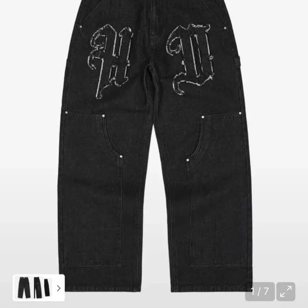 후드후드 HD 아플리케 카펜터 데님 팬츠 블랙