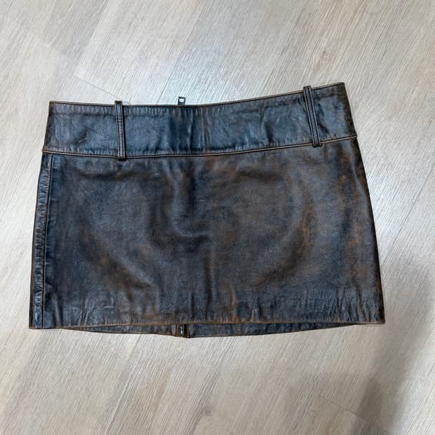 자라 빈티지 브라운 레더 미니스커트