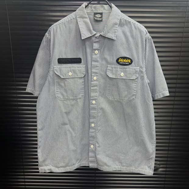 디키즈 스트라이프 반팔 워크 셔츠 XL 105 투포켓 패치 와펜 스트릿 