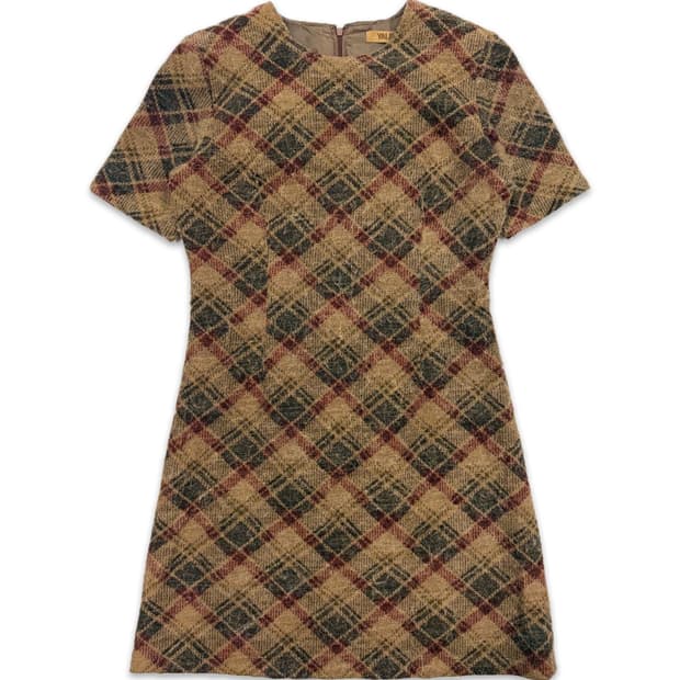 빈티지 YALIE 라이트 브라운 체크 미니 원피스