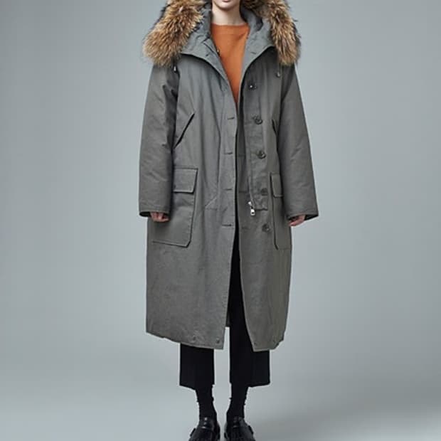 스튜디오 톰보이 라쿤 퍼 덕다운 롱 야상 자켓 점퍼 80