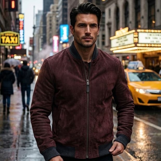 타임옴므 천연가죽(고트)스웨이드 자켓 (100사이즈) - 와인컬러