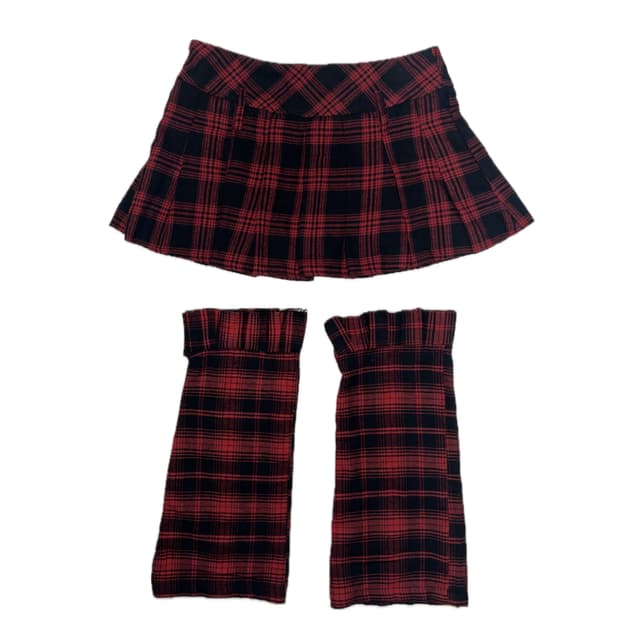 캐캐체 펑크 체크스커트 레그워머 세트