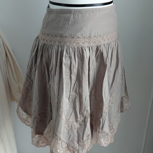 [빈티지] 플레어 스커트 레이스 장식 베이지 55