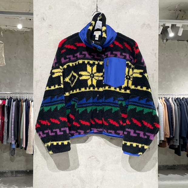 폴로 랄프로렌 지오 모티프 립스탑 트림 하이 파일 플리스 자켓