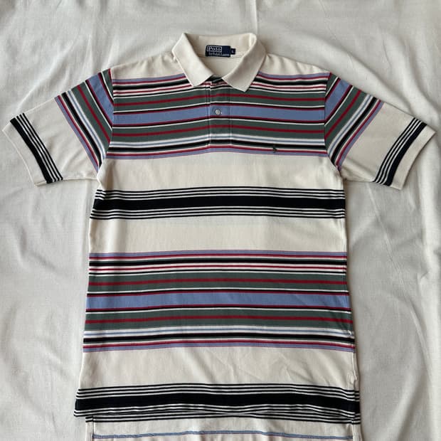 폴로 랄프로렌 멀티 스트라이프 피케 반팔 카라티 L