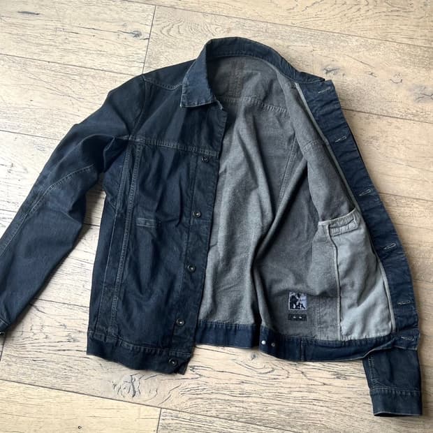 릭오웬스 블루블랙 왁스드 데님 자켓