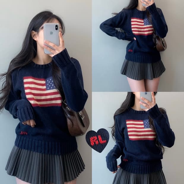 폴로 성조기 니트 