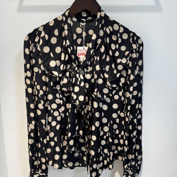Vintage Blouse 여성 도트 리본 블라우스