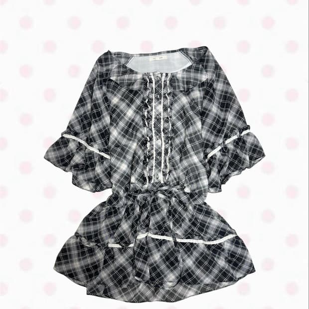 olive des olive 체크 프릴 리본 원피스 고스로리 올리브