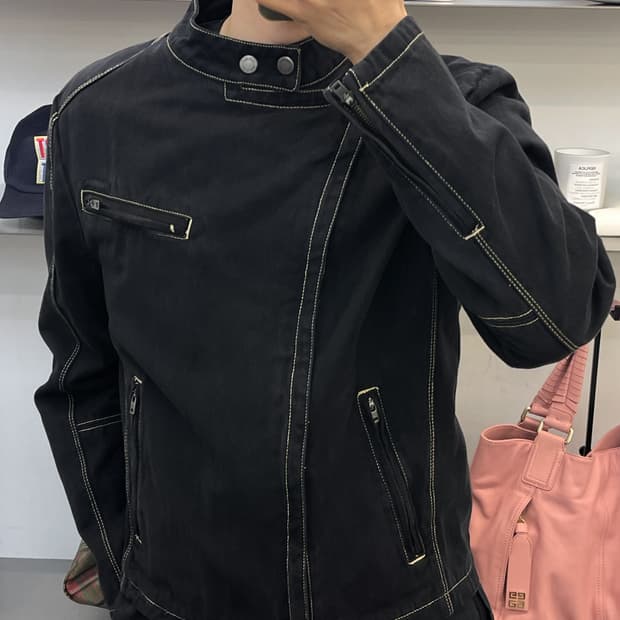 Dkny jeans 코튼 스티치 바이커 자켓