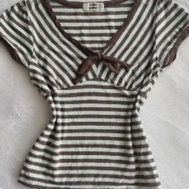 빈티지 모리걸 하구미 갸루 스트라이프 리본 탑