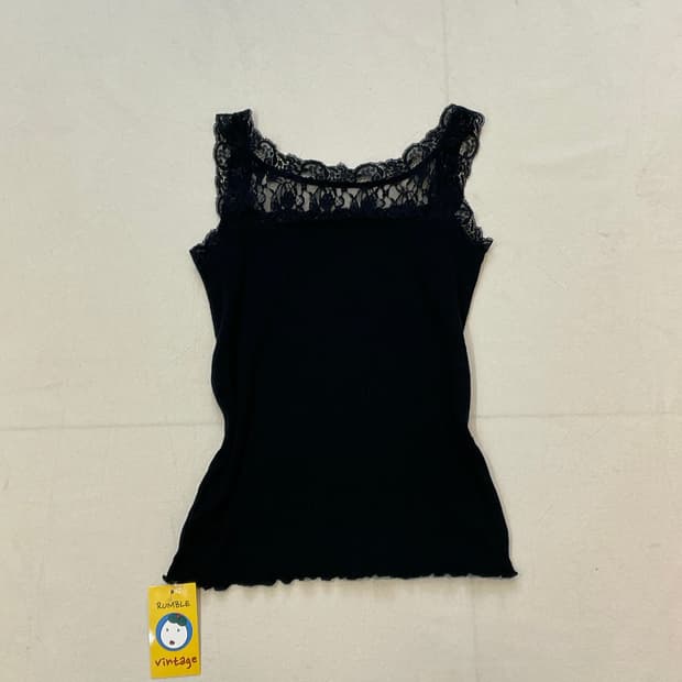 일본빈티지 블랙 레이스나시 