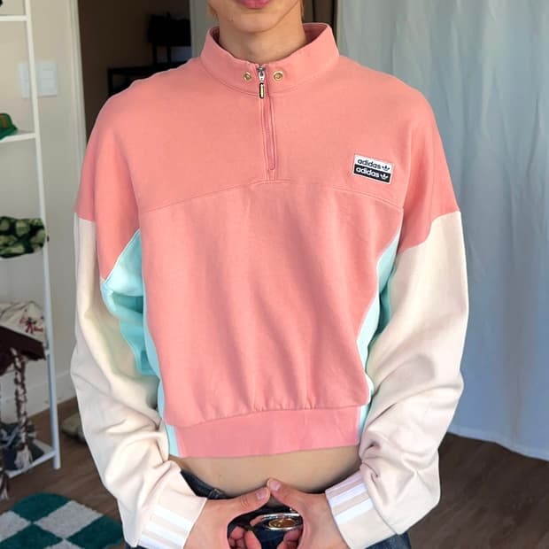 Adidas 컬러 블록 크롭 하프 집업