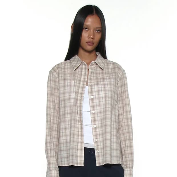 PWC 2WAY ASYMMETRIC CHECK SHIRT_BEIGE