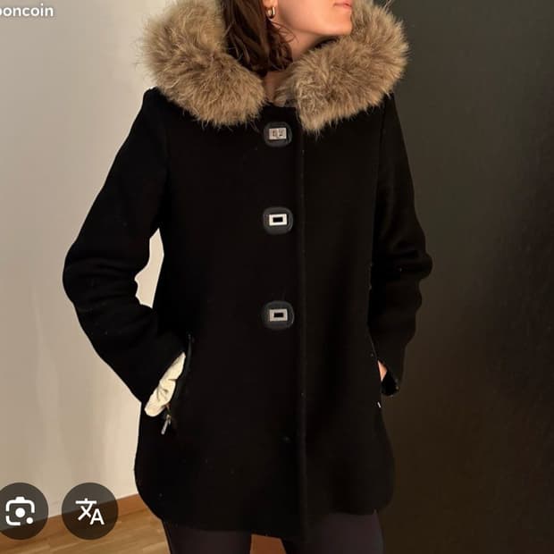 산드로 라쿤퍼 후드 양가죽 배색 울코트 36 사이즈