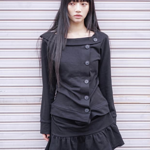 (실사O)미소녀 후드! 오스하이 스프링 넥 버튼 후드 블랙