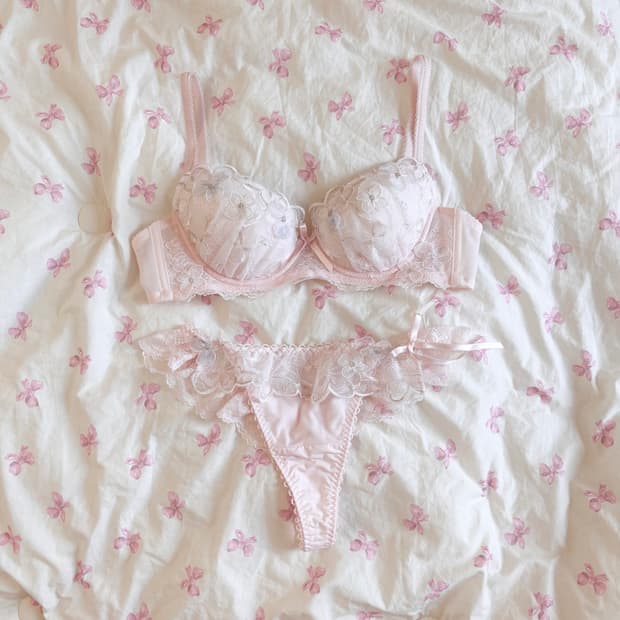 일본 브라 티팬티 set 핑크 레이스 리본 속옷 75b 70b 언더웨어